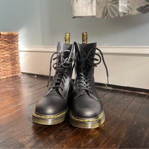 NWOT Dr. Martens Black Leather Boots with Yellow Stitching